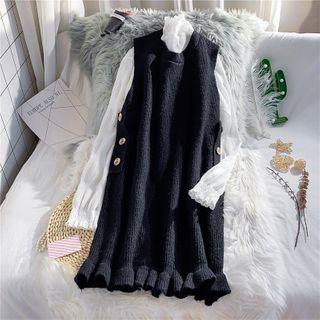 Set: Long-sleeve Top + Sleeveless Midi Knit Dress
