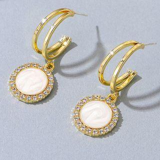 Rhinestone Shell Disc Dangle Earring 01-0487 - Gold - One Size