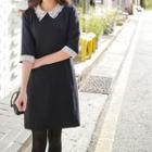 Lace-collar Elbow-sleeve Shift Dress