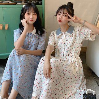 Peter Pan-collar Printed Chiffon Dress
