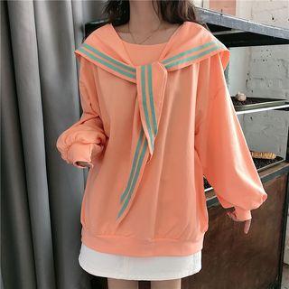 Striped Trim Wide Collar Sweatshirt