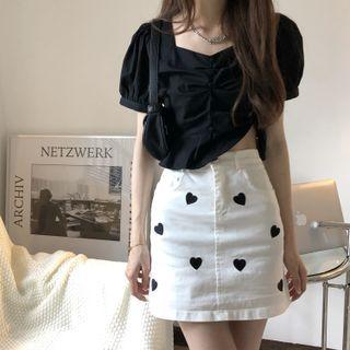 Heart Embroidered Mini Pencil Skirt