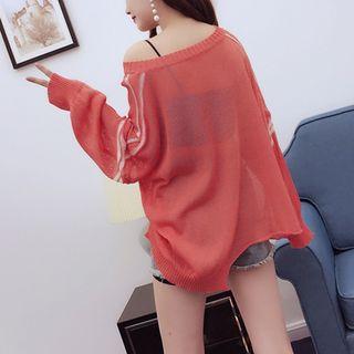 Striped Asymmetric Long-sleeve Knit Top