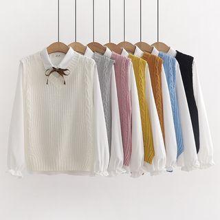 Set: V-neck Sweater Vest + Plain Shirt
