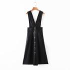 Buttoned Faux Leather Pinafore Dress