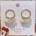 Faux Pearl Hoop Fringed Earring 925 Silver Needle - Gold - One Size