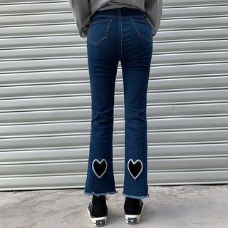 Heart Embellished Boot-cut Jeans