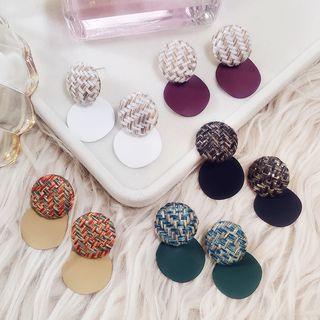 Tweed & Alloy Disc Dangle Earring