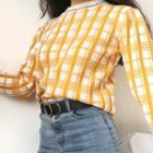 Plaid Long-sleeve Sweater As Shown In Figure - One Size