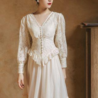 Long-sleeve Lace Top / Dress / Set