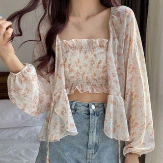 Floral Light Jacket / Cropped Camisole Top / Set