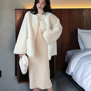 Fleece Snap-button Jacket / Turtleneck Long-sleeve Knit Dress