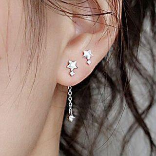 Star Rhinestone Asymmetrical Sterling Silver Earring 1 Pair - Silver - One Size