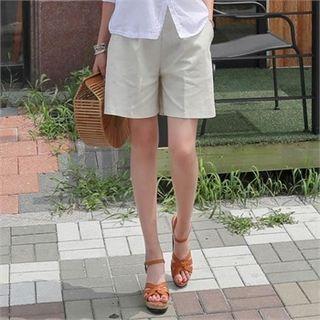 Banded-waist Linen-blend Shorts