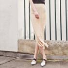 Fringed-hem Textured Knit Skirt
