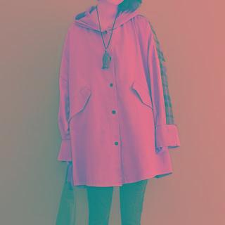 Plaid Panel Hooded Button-up Jacket