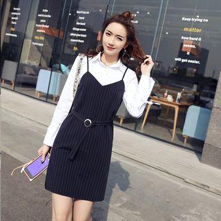 Set: Shirt + Belted Striped Dress