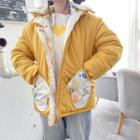 Reversible Padded Cartoon Print Hooded Zip Jacket As Shown In Figure - One Size
