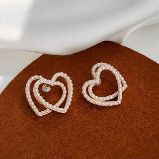 Alloy Faux Pearl Heart Earring 1 Pair - 925 Silver Needle Earrings - White - One Size