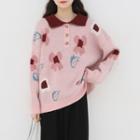 Polo-neck Floral Print Sweater