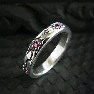 Ruby Engraved Sterling Silver Ring