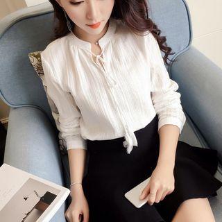 Long Sleeve Tassel Jacquard Blouse