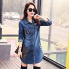 Patched Long Denim Shirt