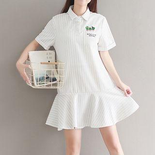 Cactus Embroidered Collared Short Sleeve Dress