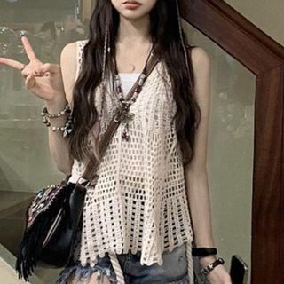 Plain Tank Top / Perforated Sweater Vest