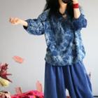 Long-sleeve Tie Dye Denim Top Blue - One Size