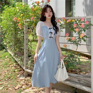 Short-sleeve Ribbon Midi Dress