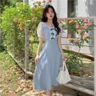 Short-sleeve Ribbon Midi Dress
