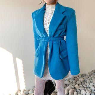 Single-breasted Belted Furry Jacket