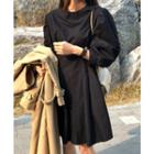 Balloon-sleeve A-line Pintuck Dress