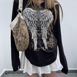 Long Sleeve Wings Printed Loose-fit T-shirt