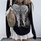 Long Sleeve Wings Printed Loose-fit T-shirt