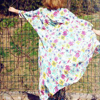 3/4-sleeve Floral Print Jacket