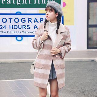 Plaid Notch Lapel Snap-button Coat