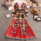 Ethnic Pattern Gathered-waist Dress