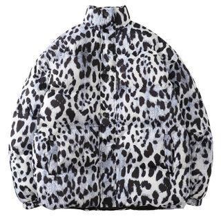 Stand-collar Leopard Print Panel Padded Jacket