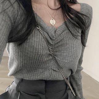 Plain Smocked Square Neck Long Sleeve Top