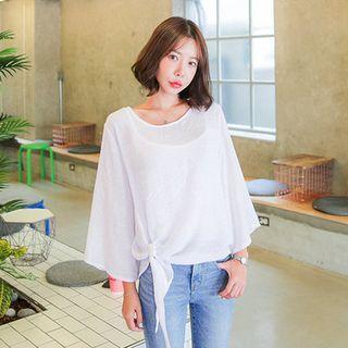 Long Bell-sleeve Tie-hem Top