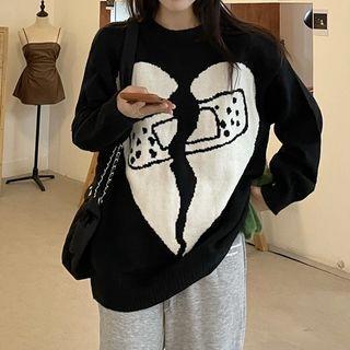 Heart Print Sweater Heart Print - Black - One Size