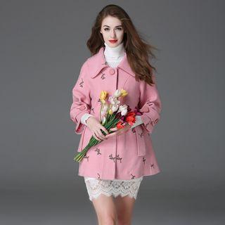 Floral Embroidered Wool Blend Coat