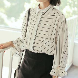 Tie-cuff Striped Shirt White - One Size