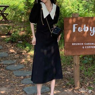 Puff-sleeve Peter Pan Collar Midi Dress