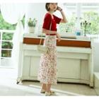 Buttoned Short-sleeve Knit Top / Floral Print Midi A-line Skirt
