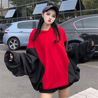 Color Block Loose-fit Hooded Sweater