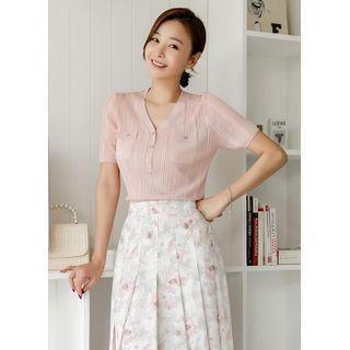 V-neck Flap-pocket Knit Henley