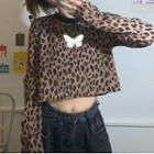 Reflective Butterfly Leopard Cropped T-shirt